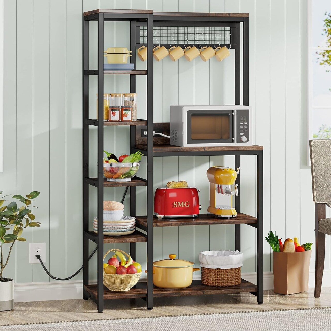 Tribesigns Bakers Rack with Power Outlets 8-Tier Microwave Stand with Storage Shelves Freestanding Kitchen Utility Shelf